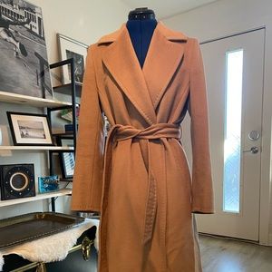 Belted wool coat in dark camel